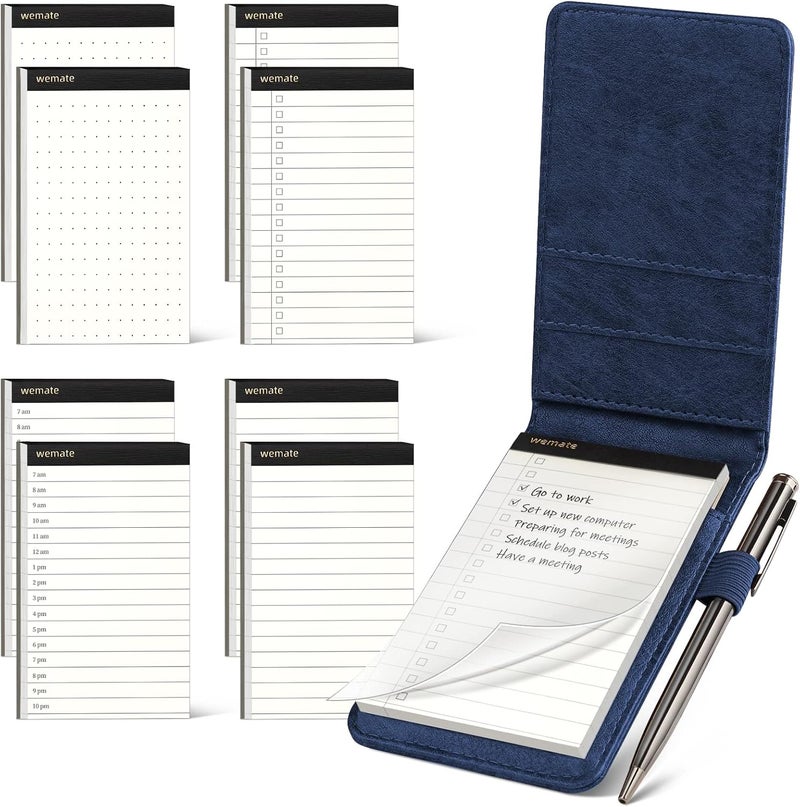 WEMATE 10 Pieces Small Notepad Holder Set Pocket Notebook - Included Mini Pocket Notepad Holder Set with 8 Memo Book Refills and Metal Pen for Meetings, Daily Records, and Notes 3 x 5 Inch (Blue) - Image 1